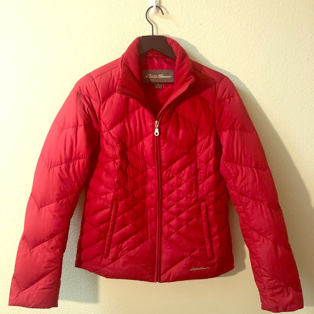 Eddie Bauer Wm Small Red Goose Down Puffer Jacket